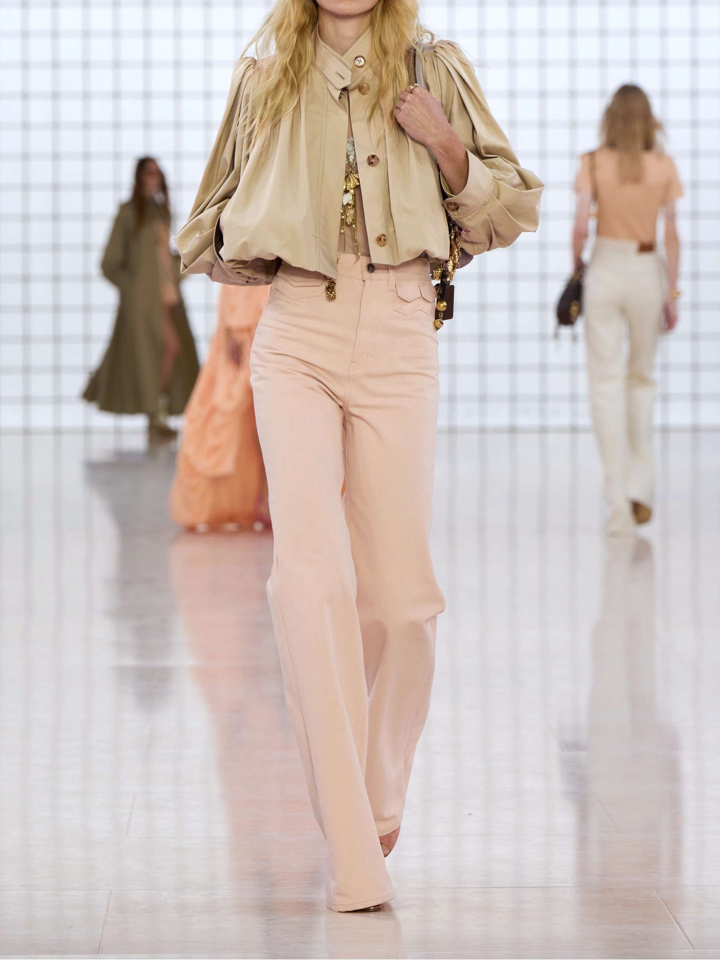 British-Inspired Cropped Trench Coat with Puff Sleeves