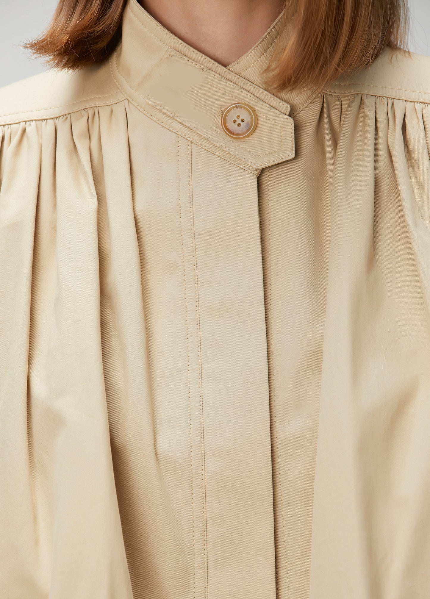 British-Inspired Cropped Trench Coat with Puff Sleeves