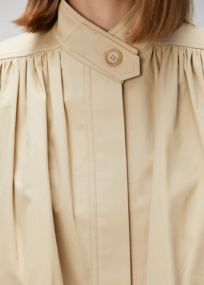 British-Inspired Cropped Trench Coat with Puff Sleeves