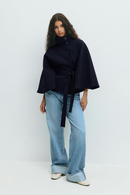 Elegant Belted Cape Coat for Women