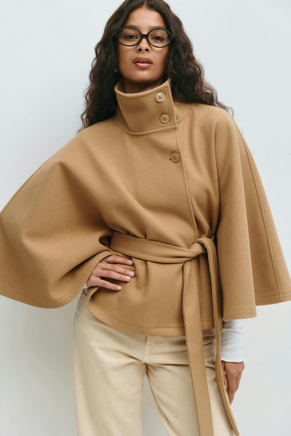 Elegant Belted Cape Coat for Women