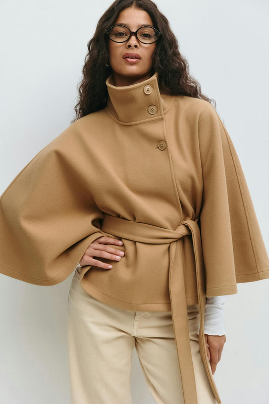 Elegant Belted Cape Coat for Women