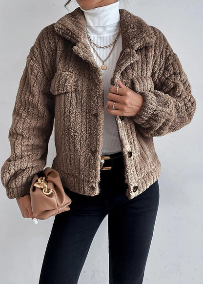 Women’s Plush Rabbit-Fur Fleece Collar Jacket – Soft, Thick & Cozy Winter Outerwear