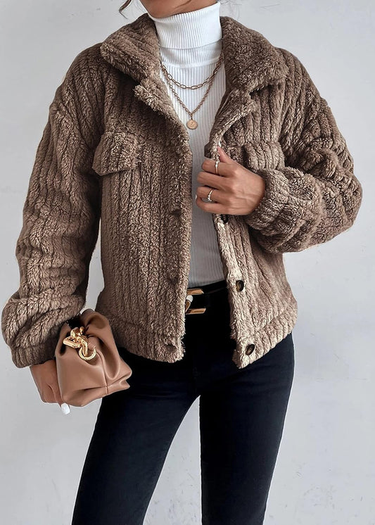 Women’s Plush Rabbit-Fur Fleece Collar Jacket – Soft, Thick & Cozy Winter Outerwear