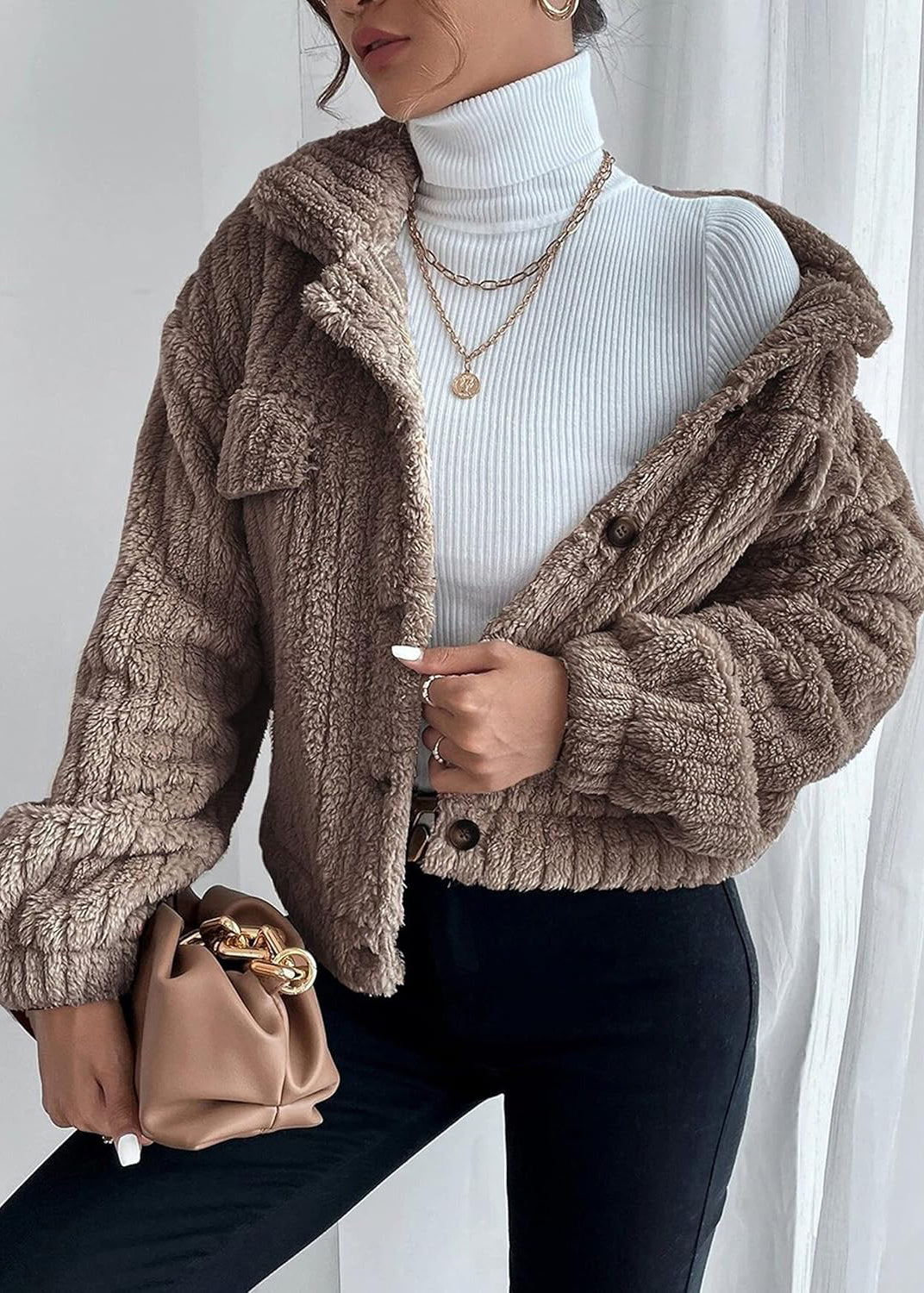 Women’s Plush Rabbit-Fur Fleece Collar Jacket – Soft, Thick & Cozy Winter Outerwear