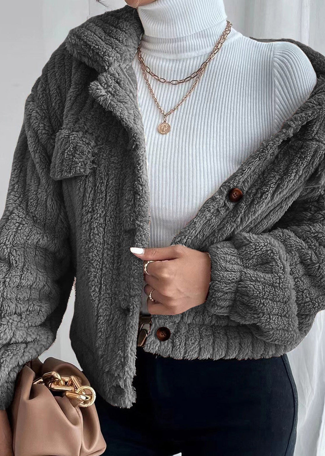 Women’s Plush Rabbit-Fur Fleece Collar Jacket – Soft, Thick & Cozy Winter Outerwear