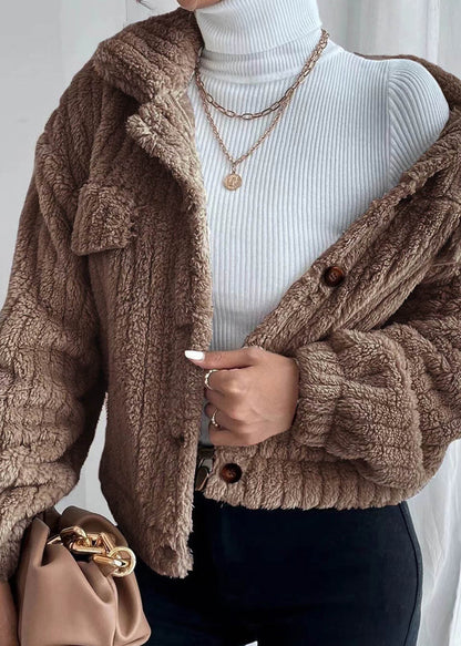 Women’s Plush Rabbit-Fur Fleece Collar Jacket – Soft, Thick & Cozy Winter Outerwear