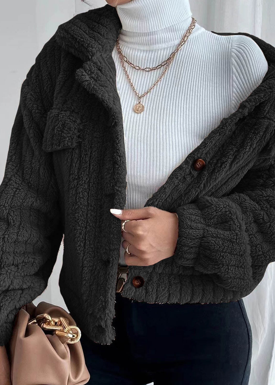 Women’s Plush Rabbit-Fur Fleece Collar Jacket – Soft, Thick & Cozy Winter Outerwear