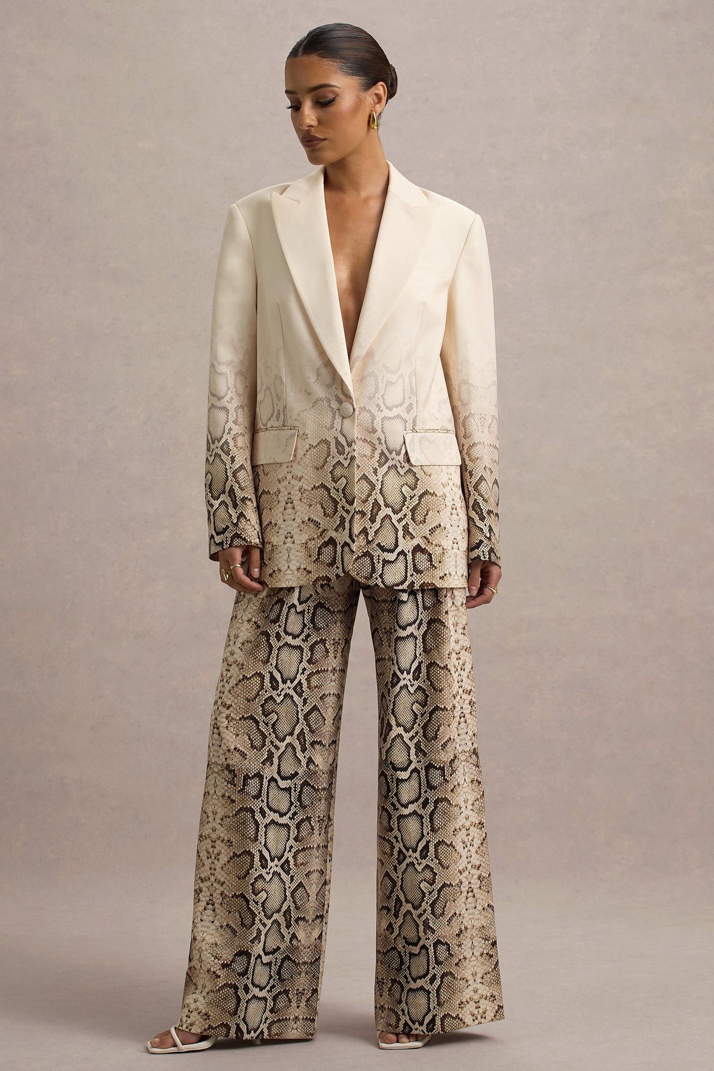 Gradient Color Long-Sleeve Blazer & Pants Suit Set