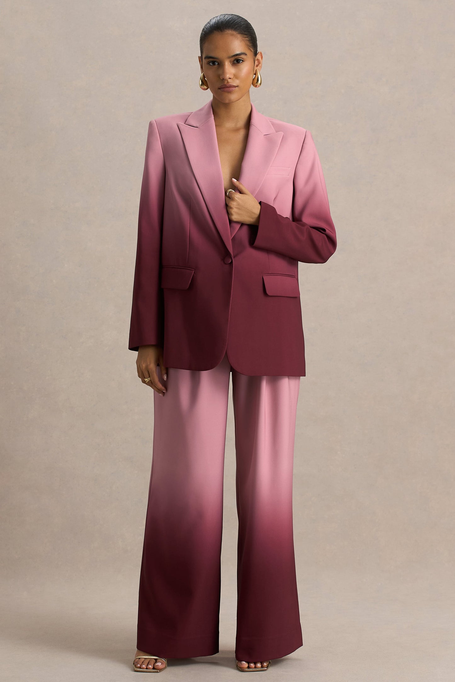 Gradient Color Long-Sleeve Blazer & Pants Suit Set