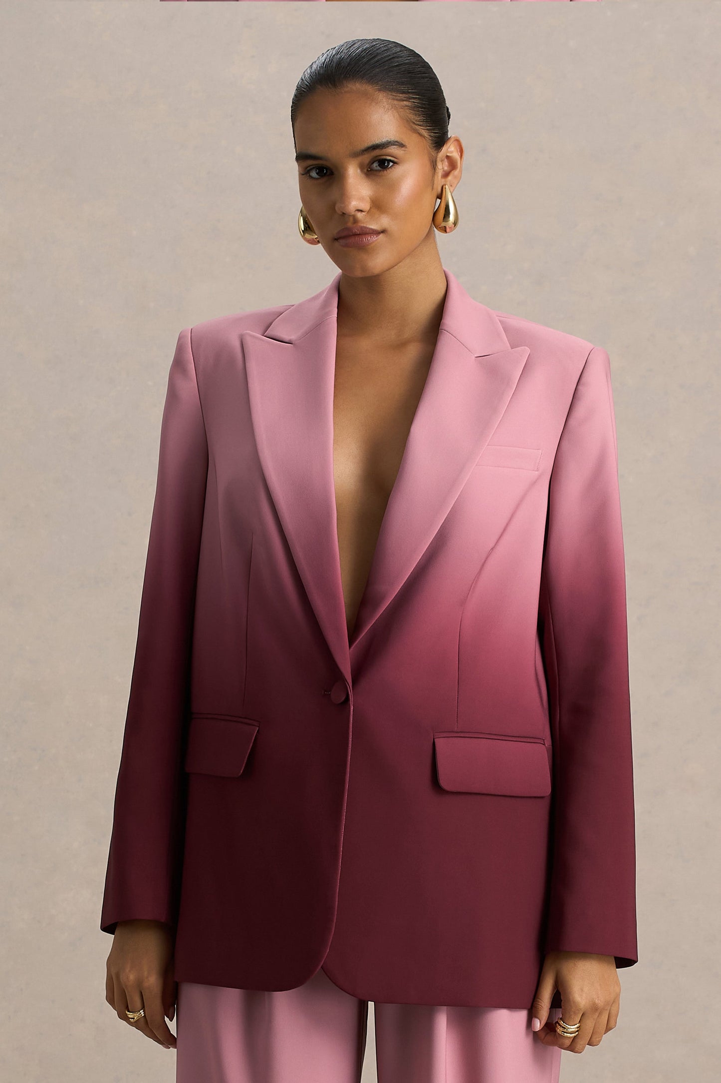Gradient Color Long-Sleeve Blazer & Pants Suit Set