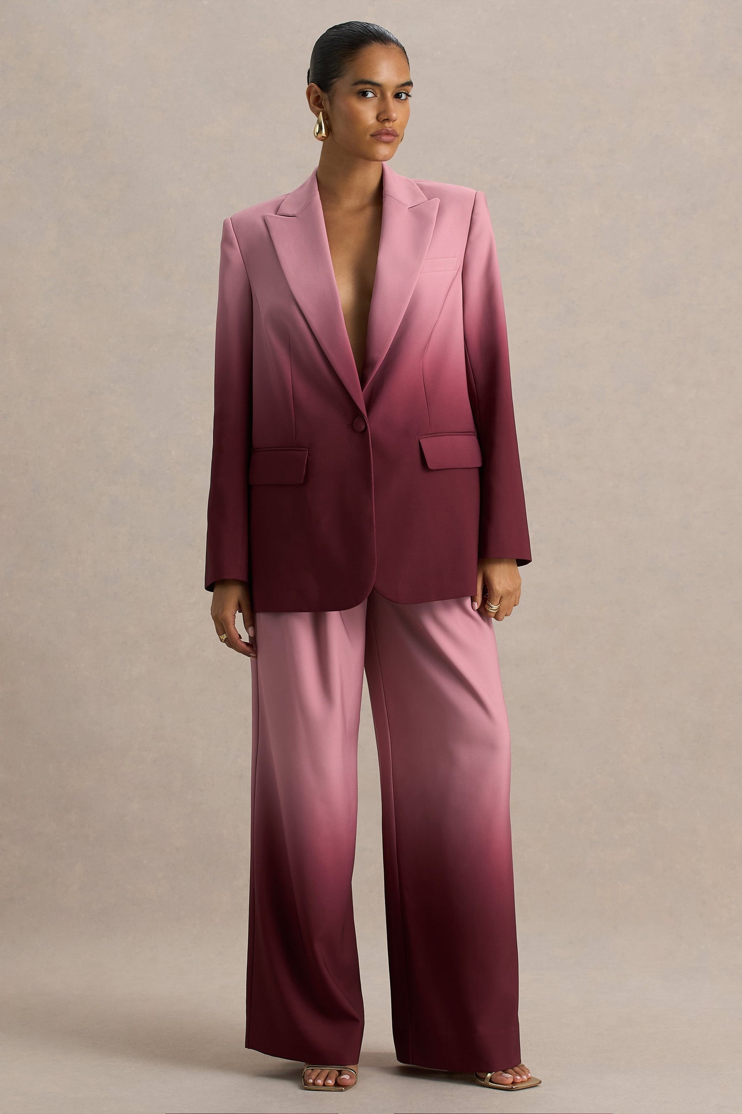 Gradient Color Long-Sleeve Blazer & Pants Suit Set