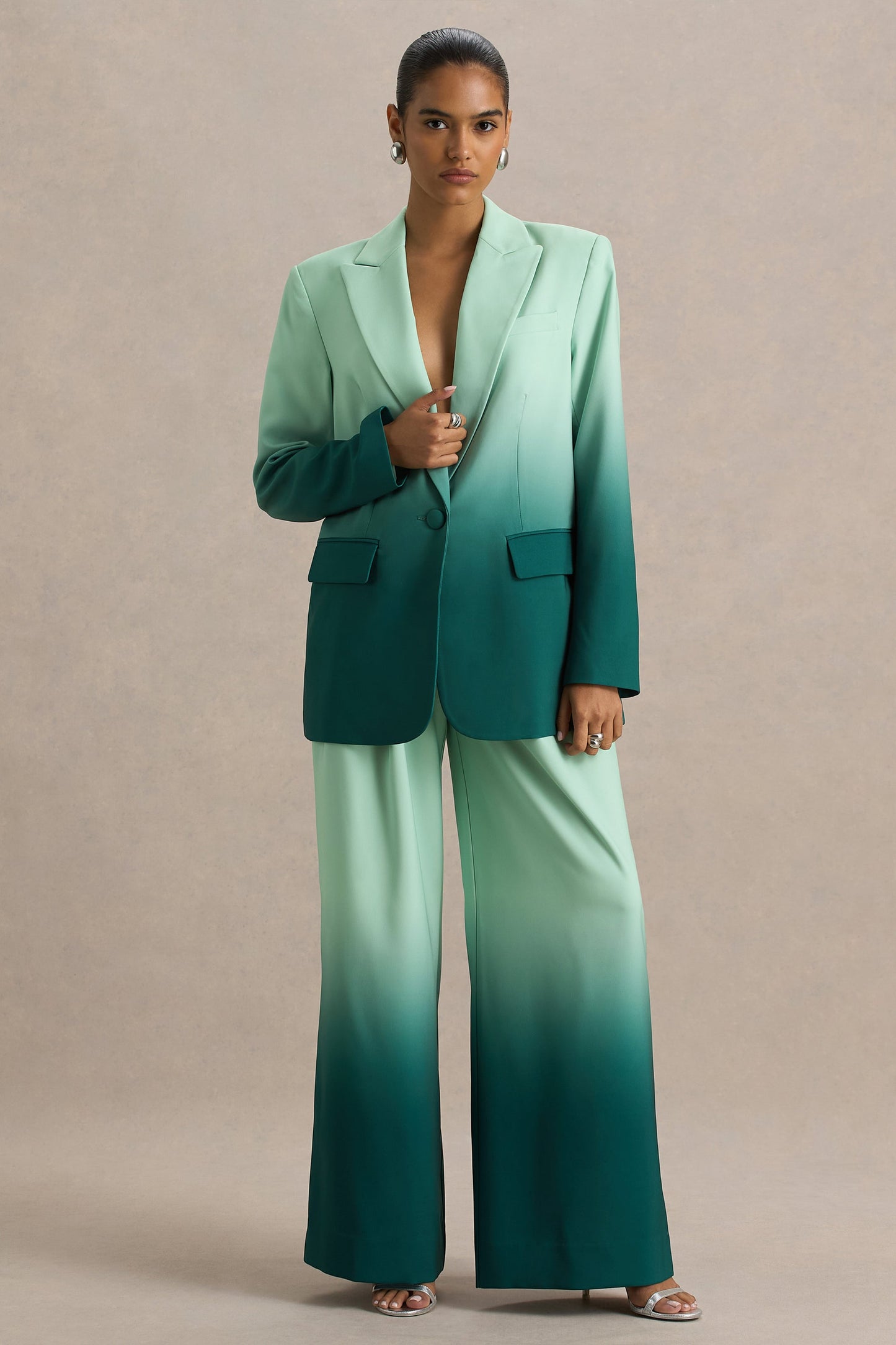 Gradient Color Long-Sleeve Blazer & Pants Suit Set