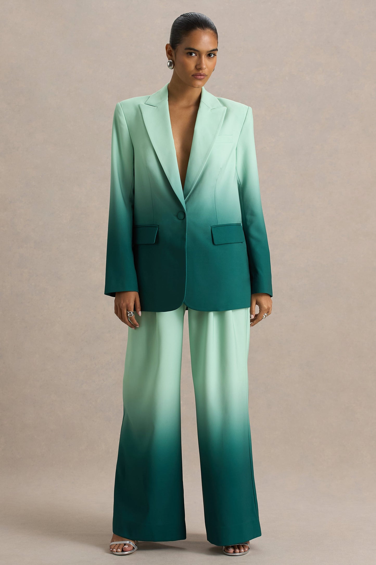 Gradient Color Long-Sleeve Blazer & Pants Suit Set