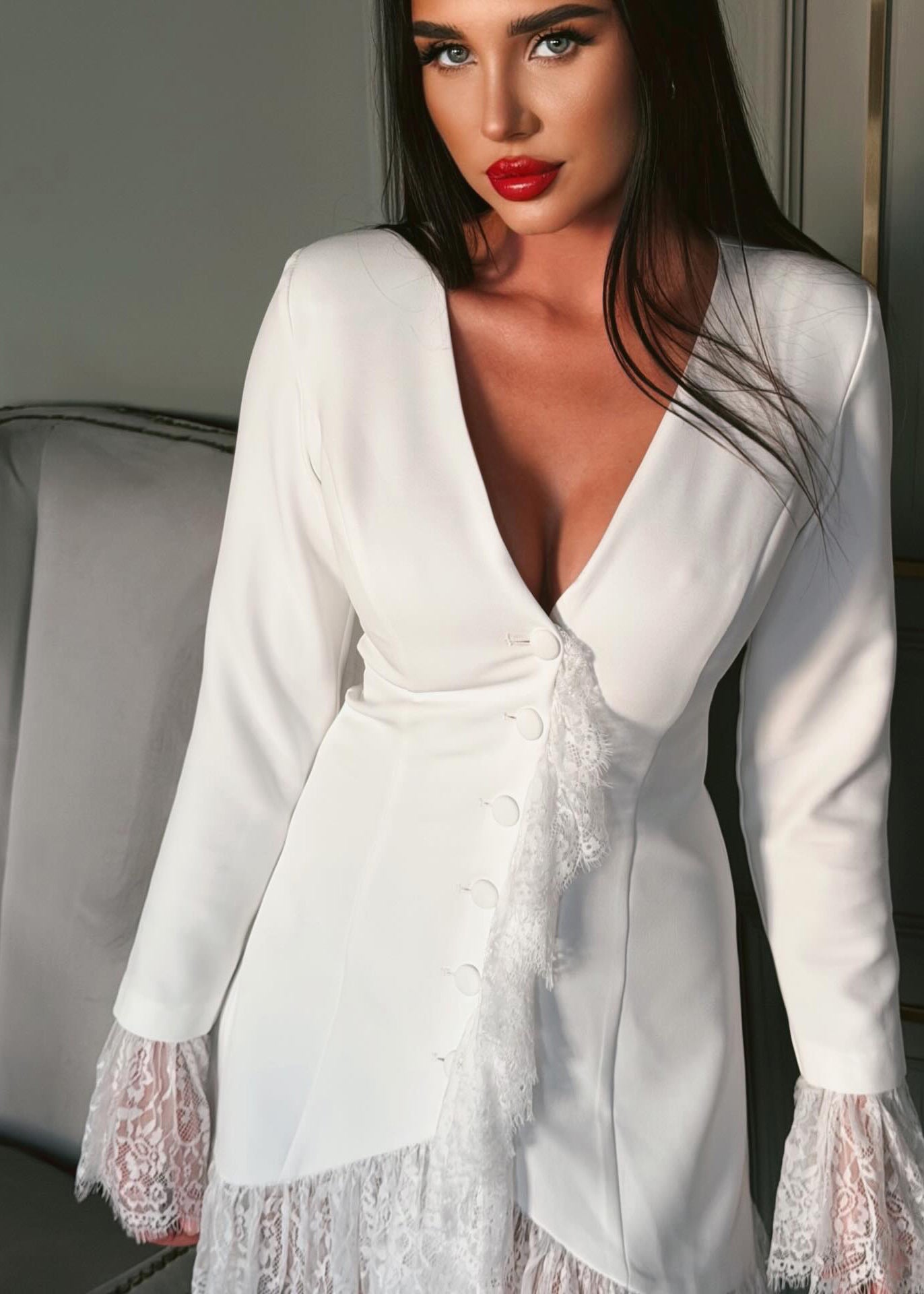 Elegant Lace Patchwork Blazer Dress Set