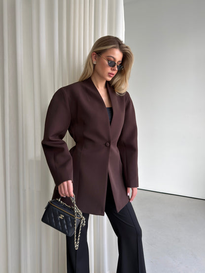 Elegant V-Neck Hourglass Blazer – Tailored Slim Fit Suit Jacket