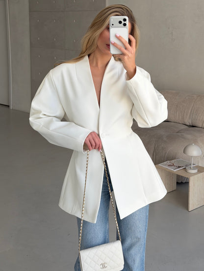 Elegant V-Neck Hourglass Blazer – Tailored Slim Fit Suit Jacket