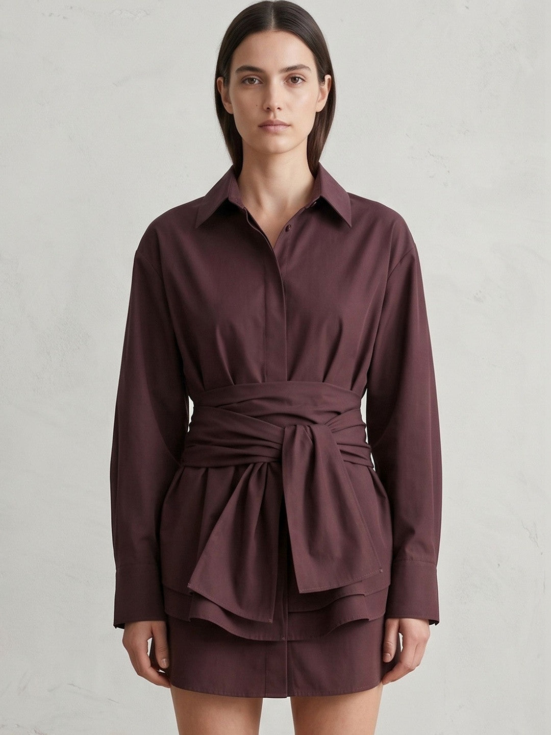 Elegant Wrap Corset Cinch Waist Button-Down Shirt Blouse
