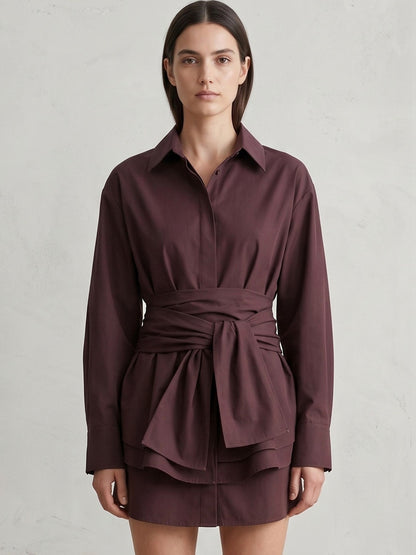 Elegant Wrap Corset Cinch Waist Button-Down Shirt Blouse