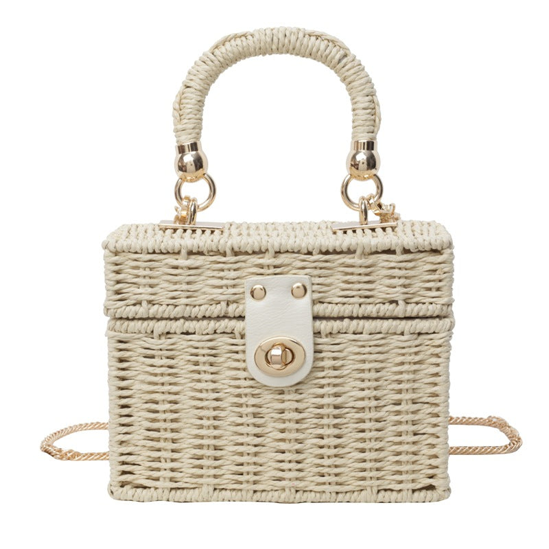 Mini Tweed-Inspired Straw Box Bag