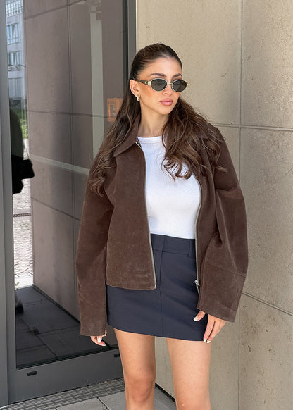 Faux Suede Zip-Up Jacket