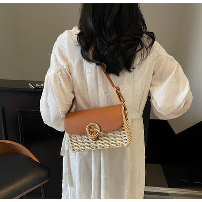 Round-mouth woven small square bag