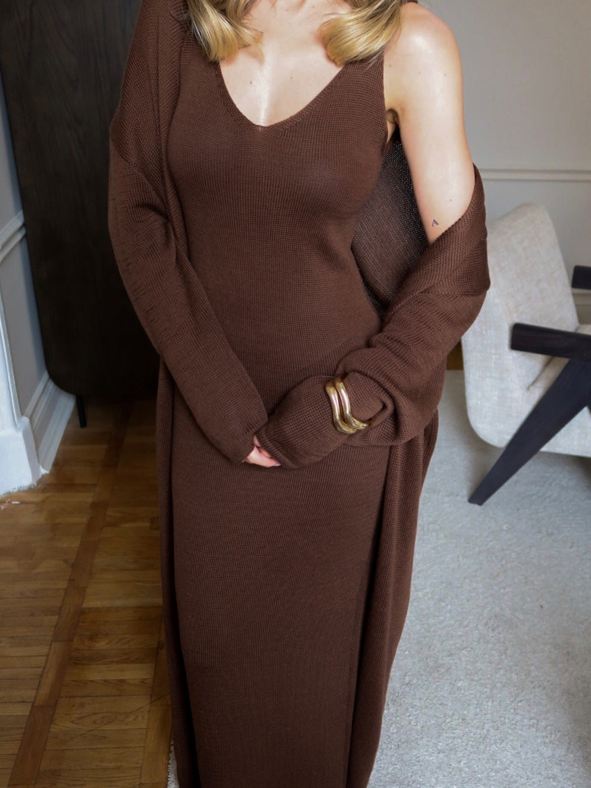 Knit Tank Maxi Dress + Long Sleeve Cardigan Set