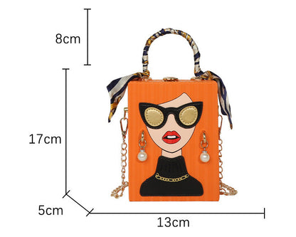 Chic Pop-Art Diva Mini Box Crossbody Bag