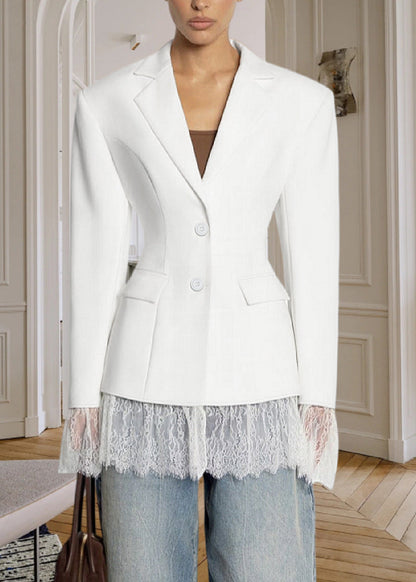 Elegant Loose Fit Blazer with Lace Hem