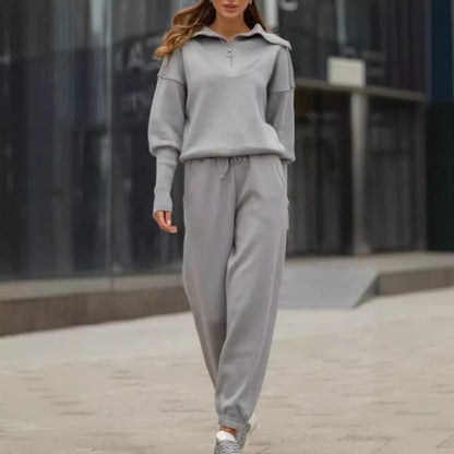 Casual Solid Color Zipper Hoodie Two-Piece Set