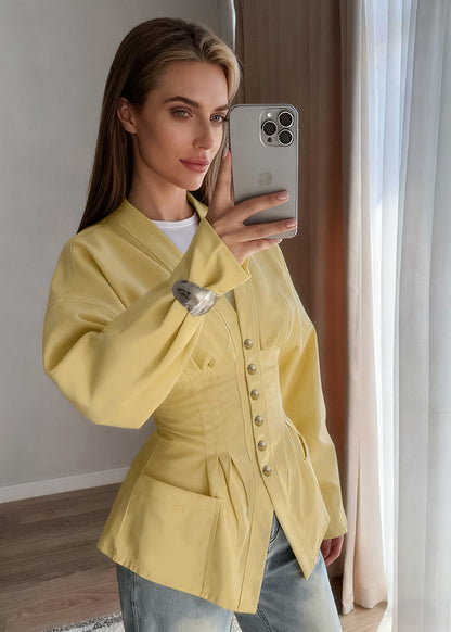 Elegant French-Style V-Neck Waist-Cinched Long Sleeve Blouse for Women – Autumn Slim Fit Shirt Top