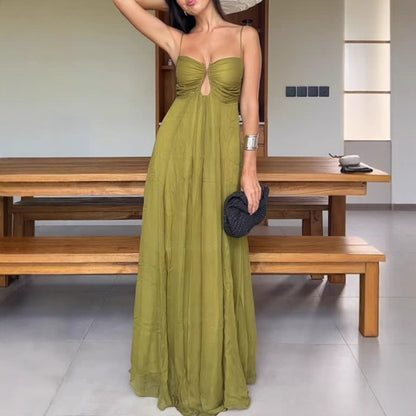 Deep U Neck Spaghetti Strap Maxi Dress