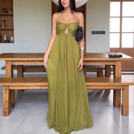 Deep U Neck Spaghetti Strap Maxi Dress