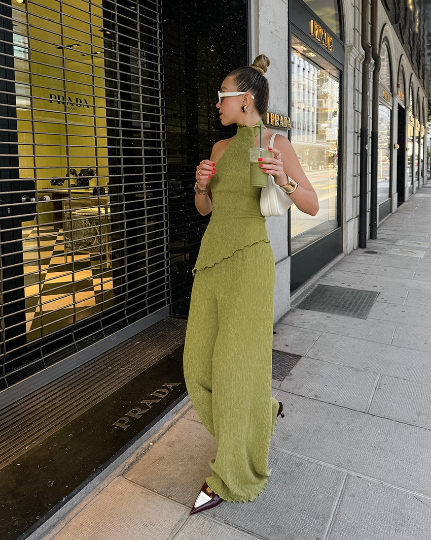 Halter Top + Wide-Leg Pants Set