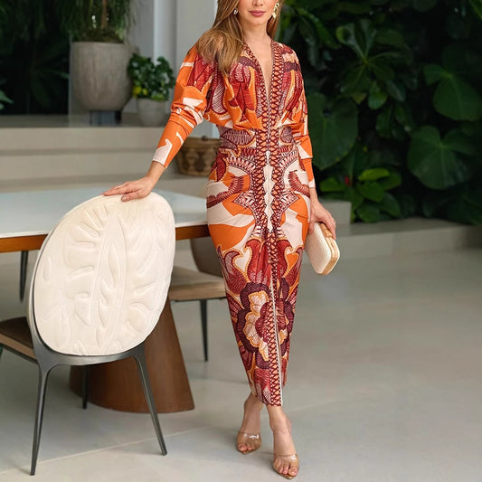 Floral V-Neck Split Dress
