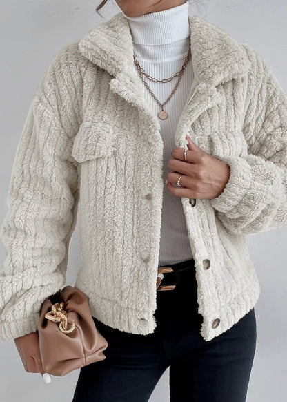 Women’s Plush Rabbit-Fur Fleece Collar Jacket – Soft, Thick & Cozy Winter Outerwear