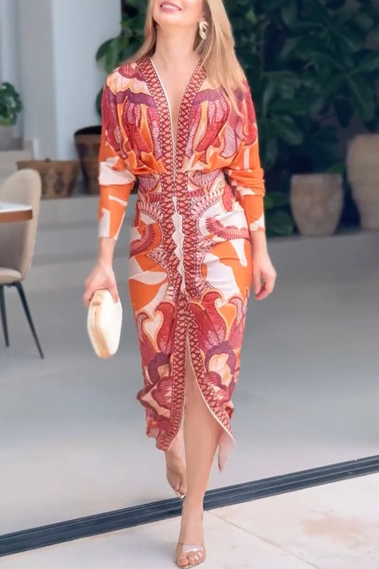 Floral V-Neck Split Dress