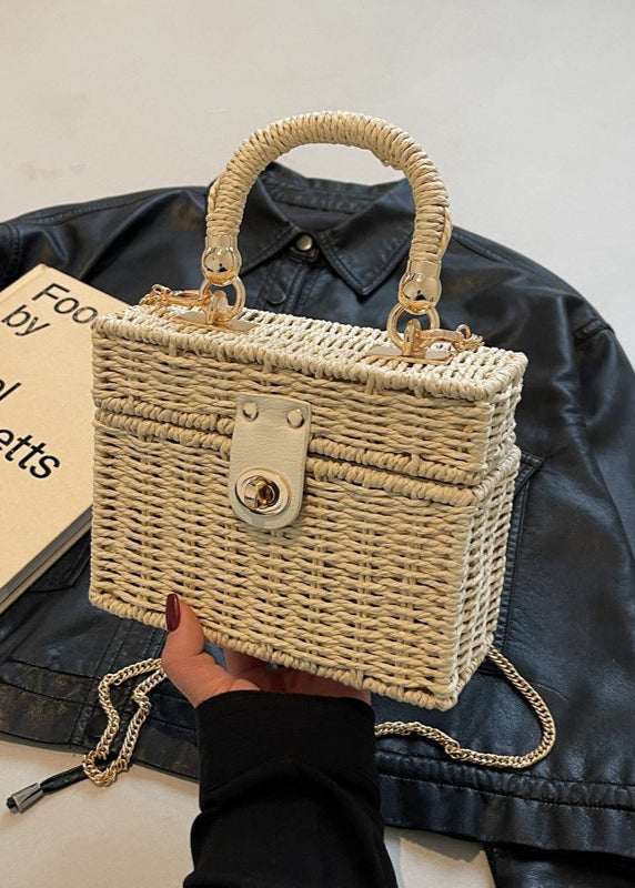 Mini Tweed-Inspired Straw Box Bag
