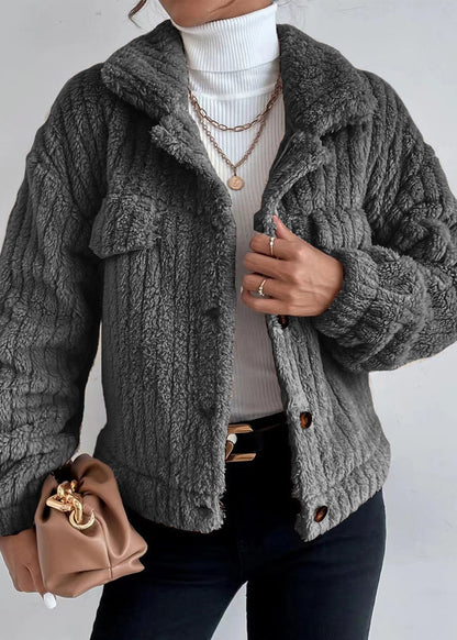 Women’s Plush Rabbit-Fur Fleece Collar Jacket – Soft, Thick & Cozy Winter Outerwear