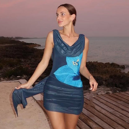 Temperament Printed Hip Wrap Dress