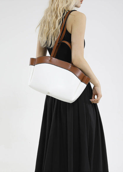 Two-Tone Structured PU Leather Tote Bag