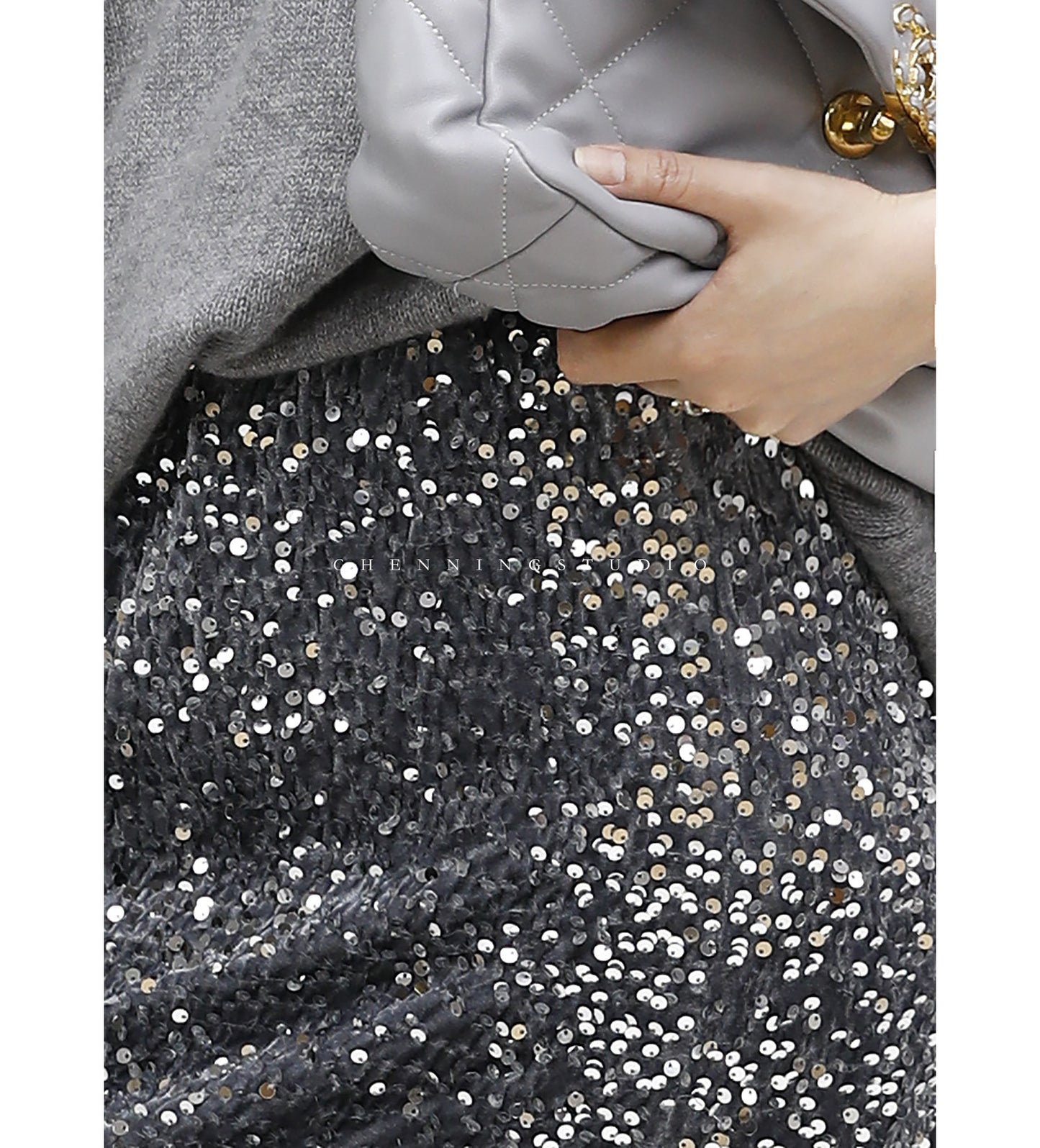 Shimmering sequin midi skirt