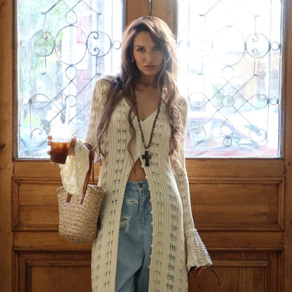Extra-Long Knit Bell-Sleeve Cardigan