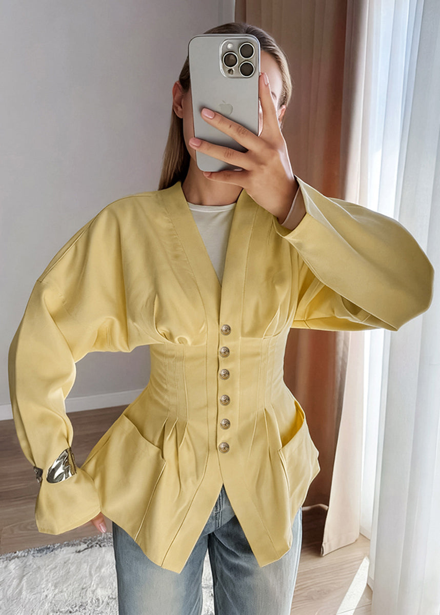 Elegant French-Style V-Neck Waist-Cinched Long Sleeve Blouse for Women – Autumn Slim Fit Shirt Top