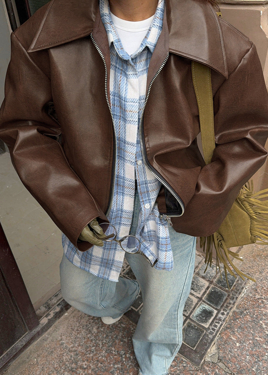 Burgundy Lapel Faux Leather Jacket