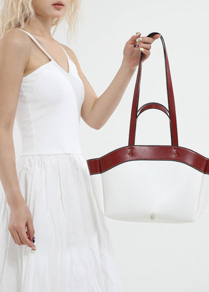 Two-Tone Structured PU Leather Tote Bag