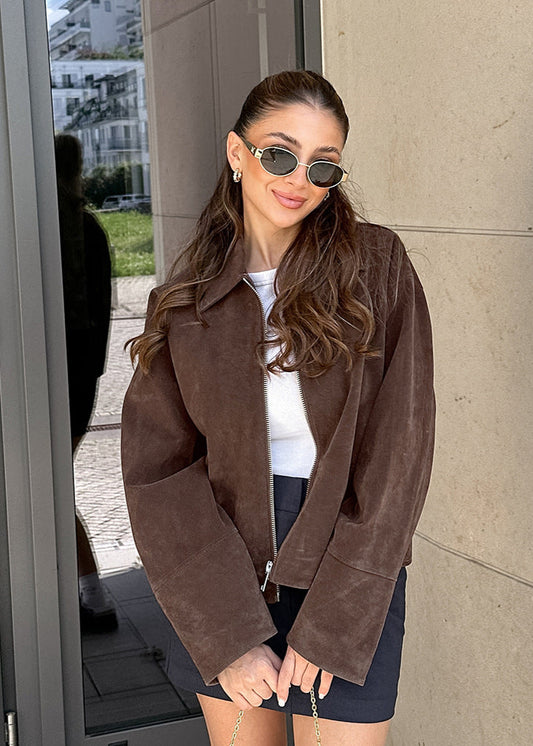 Faux Suede Zip-Up Jacket