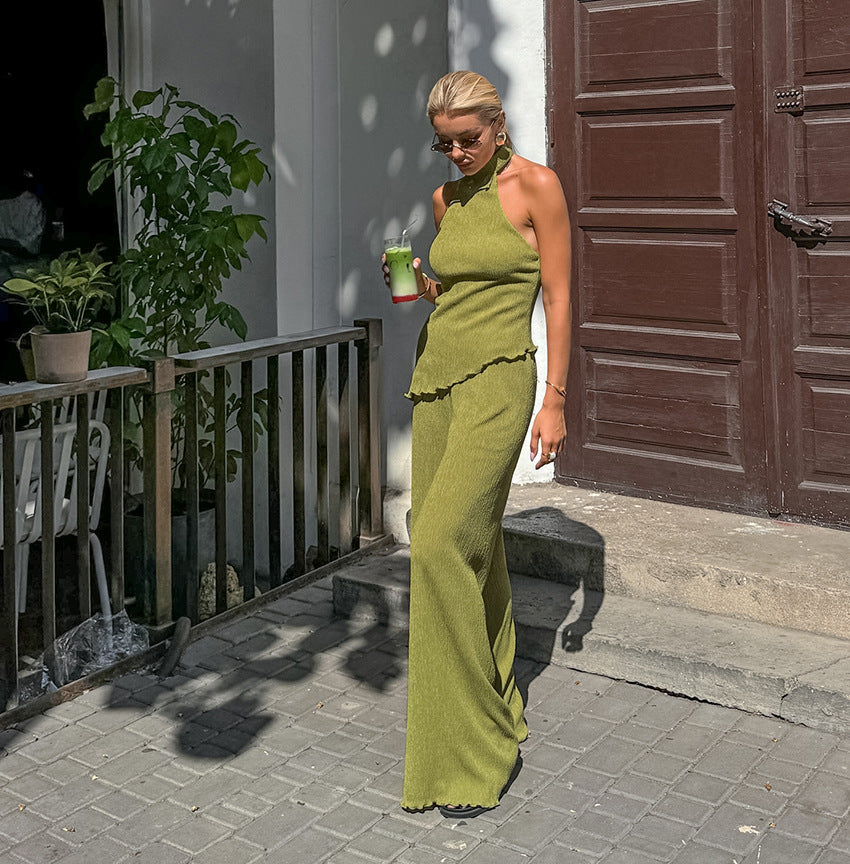 Halter Top + Wide-Leg Pants Set