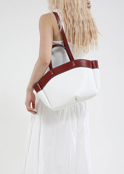 Two-Tone Structured PU Leather Tote Bag