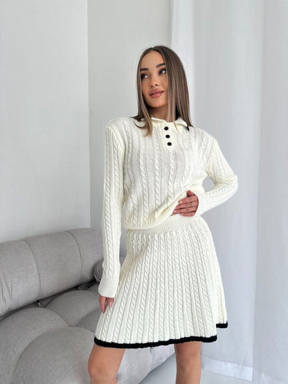 POLO Collar Sweater and Skirt Set